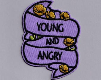 Young and Angry Patch Iron-on Embroidered Political Protest Applique Patches