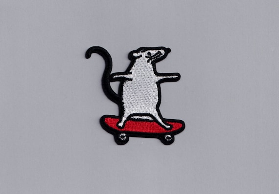 Skateboarding Rat Patch Embroidered Iron-on Rat Mouse Patch Applique