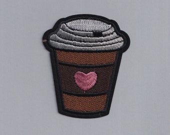 Large Embroidered Coffee Cup Patch Applique Iron-on Love Coffee Mug Patch