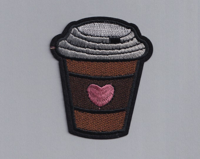 Large Embroidered Coffee Cup Patch Applique Iron-on Love Coffee Mug Patch