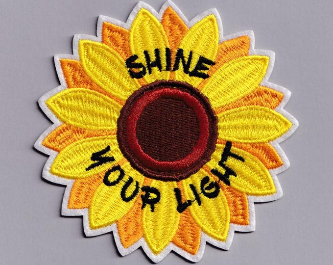 Shine Your Light Yellow Flower Patch Iron-on Embroidered Positive Message Matthew 5:16 Bible Verse Christian Applique Patches