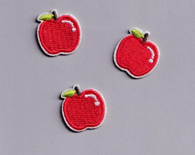 3 x Small Red Apple Patches Iron-on Embroidered Apple Applique Patches Fruit