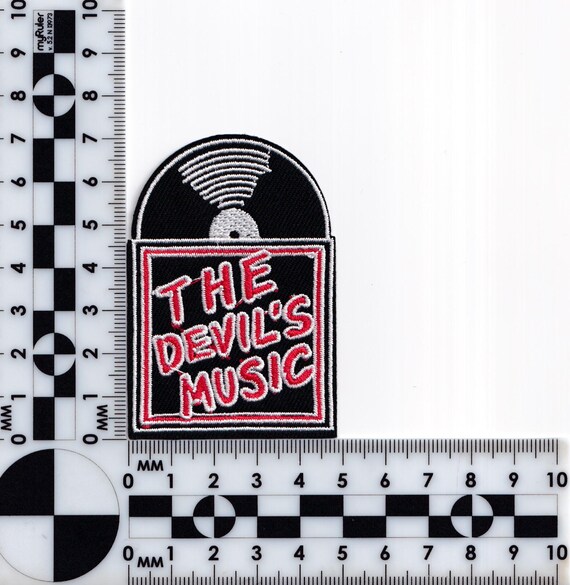 The Devil's Music Embroidered Iron On Patch – 2x2.75 Inches, Goth Punk Emo Vinyl Record Style, Perfect For Bags, Jackets & DIY Crafts