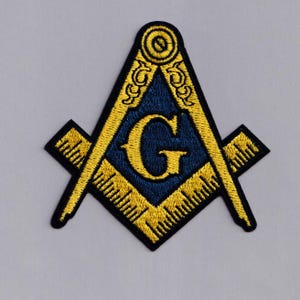 Toppa massonica ricamata termoadesiva con squadra e compasso