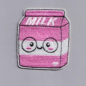 Cute Pink Milk Carton Patch Iron-on Embroidered Kawaii Milk Patches
