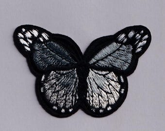 Embroidered Silver Grey Butterfly Patch Iron-On Insect Applique for Clothing