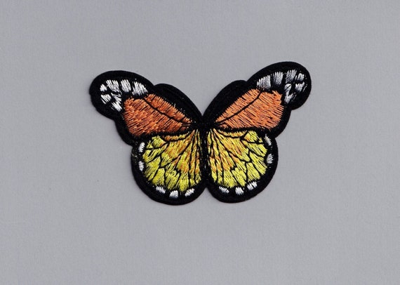 Embroidered Light Orange Butterfly Patch Iron-On Insect Applique for Clothing