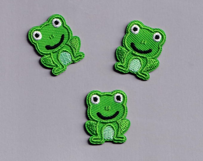 3 x Small Green Frog Patches Iron-on Embroidered Kids Frog Applique Patches