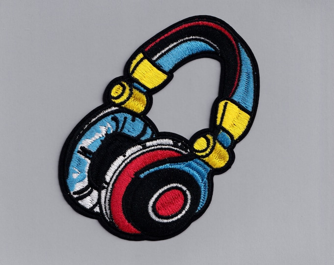 Large Embroidered DJ Headphones Patch iron-on EDM Music Patch Applique