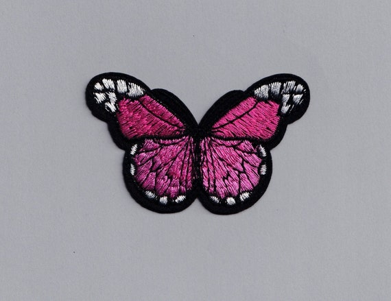 Embroidered Pink Butterfly Patch Iron-On Insect Applique for Clothing