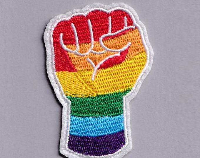 Raised Fist Rainbow Flag Patch Iron-on Embroidered LGBTQ Gay Rights Applique Patches