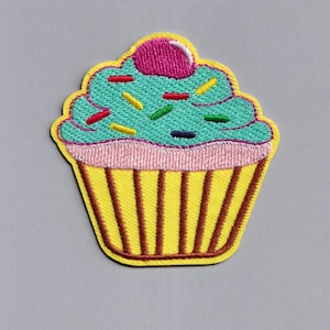 Parche para cupcakes con chispas amarillas, bordado con plancha