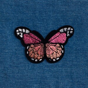 Embroidered Light Pink Baby Pink Butterfly Patch Iron-On Insect Applique for Clothing image 2