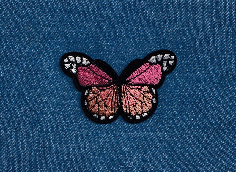 Embroidered Light Pink Baby Pink Butterfly Patch Iron-On Insect Applique for Clothing image 2