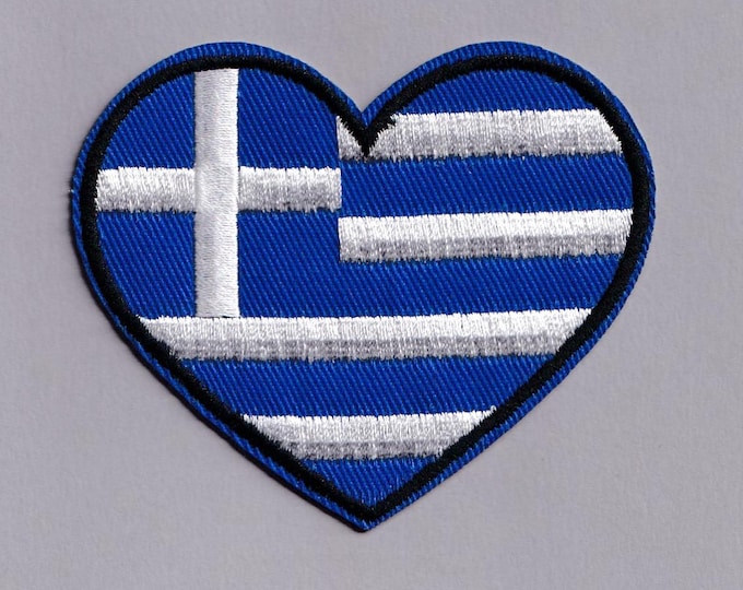 Greece Flag Heart Patch Iron on Embroidered Love Greece Travel Patch Applique Greek Luggage Patches