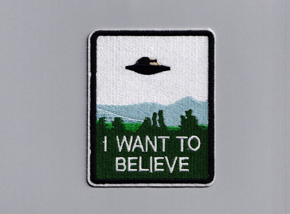 Rectangle I Want To Believe Patch Iron On Embroidered UFO Alien Patch Applique