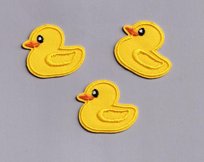3 x Petite Duck Patches Iron-on Embroidered Kids Rubber Duck Applique Patches Small