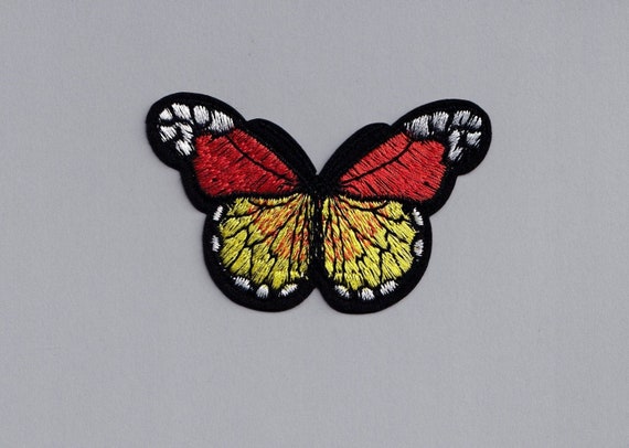 Embroidered Dark Orange Butterfly Patch Iron-On Insect Applique for Clothing