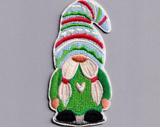 Gnome Patch Iron-on Embroidered Green Garden Gnome Applique Patches Gnome Design 5