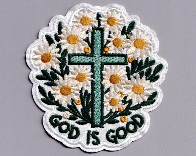 God Is Good Christian Cross Patch Embroidered Iron on Christianity Applique Patches