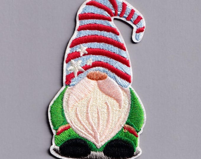 Garden Gnome Patch Iron-on Embroidered Green Red Gnome Applique Patches Gnome Design 2