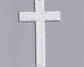 White Christian Cross Patch Iron on Embroidered Cross Applique Patches Christianity