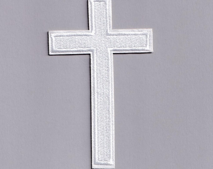 White Christian Cross Patch Iron on Embroidered Cross Applique Patches Christianity