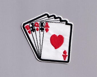 Royal Flush Poker Patch Iron-on Embroidered Poker Player Applique Patch