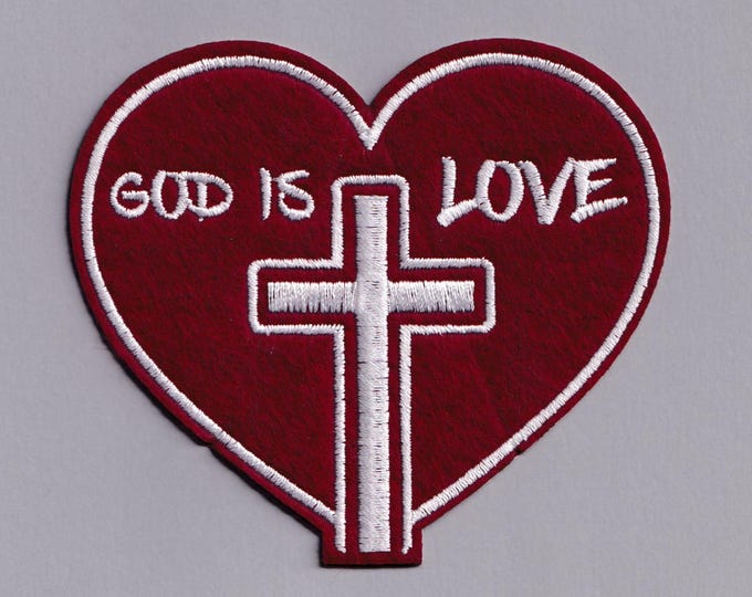 God Is Love Heart Cross Patch Iron-on Embroidered Christian Cross Applique Patches