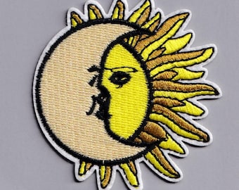 Moon and Sun Patch Embroidered Iron-on Spiritual Hippy Crescent Moon Patches