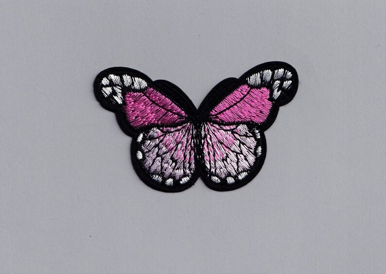 Embroidered Light Pink Baby Pink Butterfly Patch Iron-On Insect Applique for Clothing image 1
