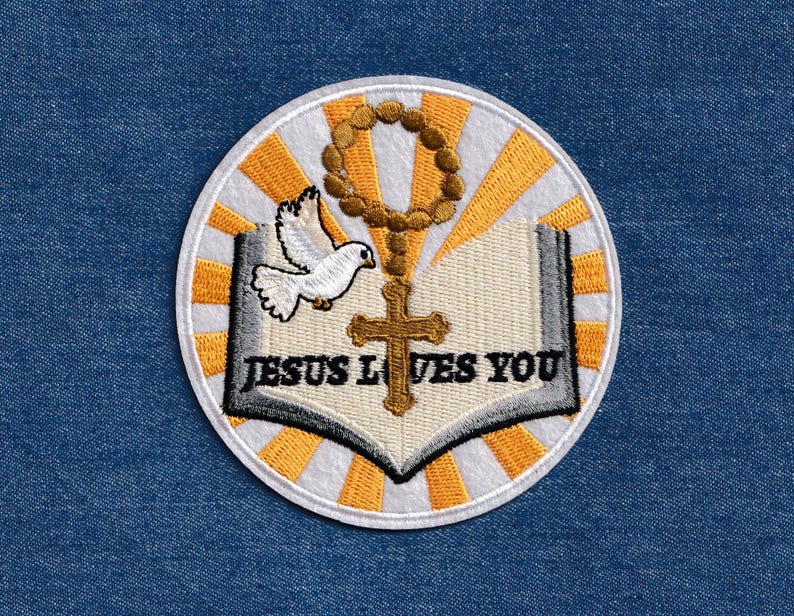 Large Jesus Loves You Patch Iron-on Embroidered Christian Jesus Rosary ...