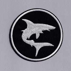 Black Shark Patch Iron-on Embroidered Round Shark Applique Patches