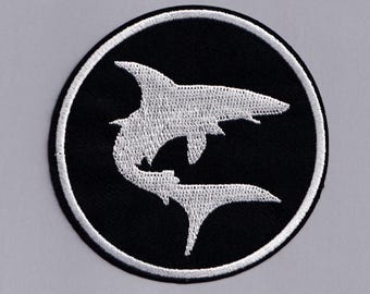 Black Shark Patch Iron-on Embroidered Round Shark Applique Patches