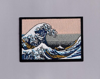 The Great Wave off Kanagawa Patch Embroidered Iron-on Hokusai Patch Applique Japanese Ukiyo-e Art Rectangle