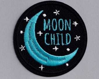 Moon Child Patch Iron-on Embroidered Hippy Applique Moon and Stars Patches