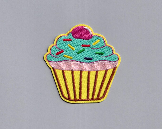 Yellow Sprinkles Cupcake Patch Iron-on Embroidered Cupcake Cake Patches
