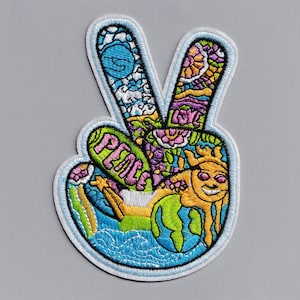 Large Vibrant Hippy Peace Sign Patch Applique V Sign Sixties Hippy