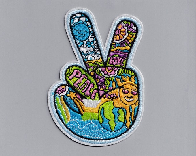 Large Vibrant Hippy Peace Sign Patch Applique V Sign Sixties Hippy