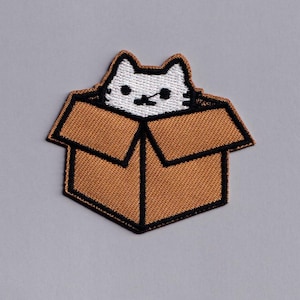 Liten katt i en låda-lapp Stryk-på broderade kattapplikationslappar