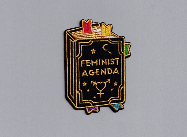 Embroidered Iron-On Feminist Agenda Book Patch Applique Feminism Equality image 1