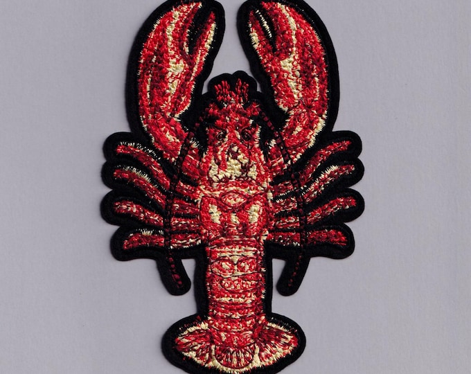 Large Red Crayfish Patch Iron-on Embroidered Crayfish Applique Patches Seafood Lobster