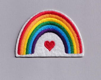 Vibrant Rainbow Patch Iron-on Emboridered Rainbow Heart Applique Patches