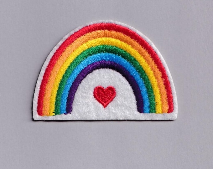 Vibrant Rainbow Patch Iron-on Emboridered Rainbow Heart Applique Patches