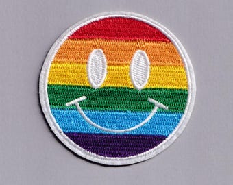 Rainbow Flag Smiley Face Patch Iron-on Embroidered Gay Pride Happy LGBT Applique Gay Smiley Patches Acid House Rave