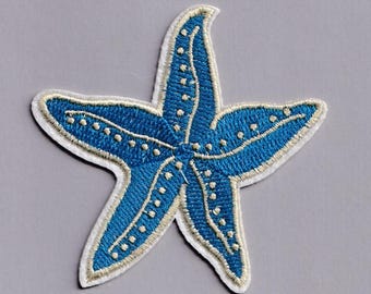Patch étoile de mer bleue brodée Appliqué Patchs thermocollants créatures marines