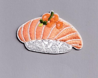 Salmon Nigiri Sushi Patch Iron-on Embroidered Sushi Applique Patches Japanese Food Salmon S3
