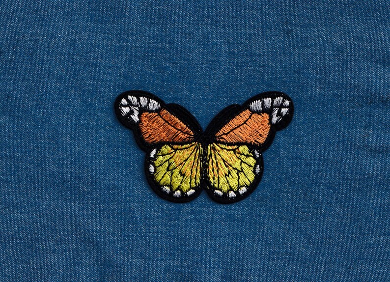 Embroidered Light Orange Butterfly Patch Iron-On Insect Applique for Clothing image 2