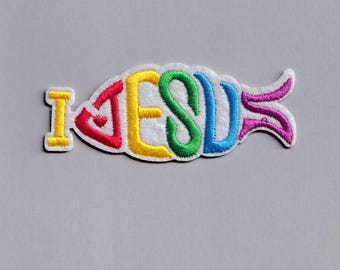 I Love Jesus Patch Iron-on Embroidered Ichthys Fish Christian Applique Patches