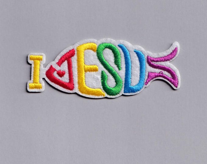 I Love Jesus Patch Iron-on Embroidered Ichthys Fish Christian Applique Patches
